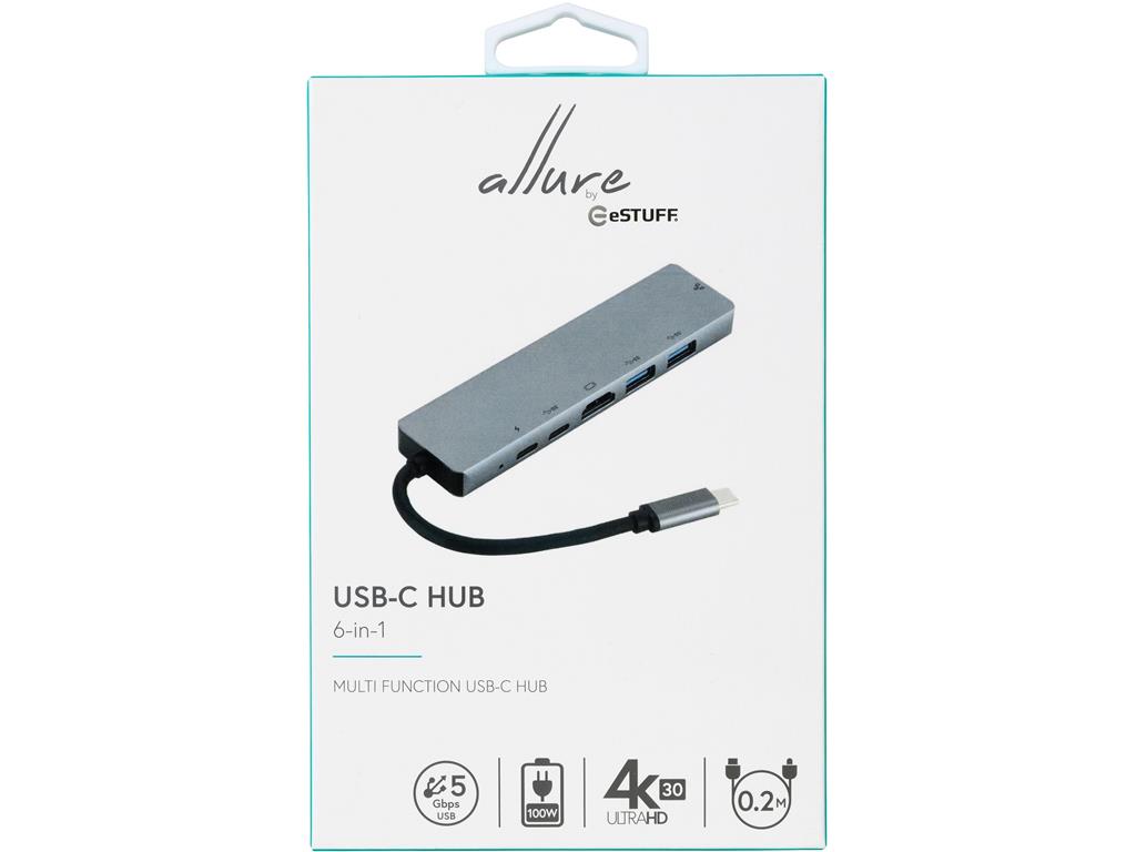 eSTUFF USB-C hub razdelilnik, 6-v-1