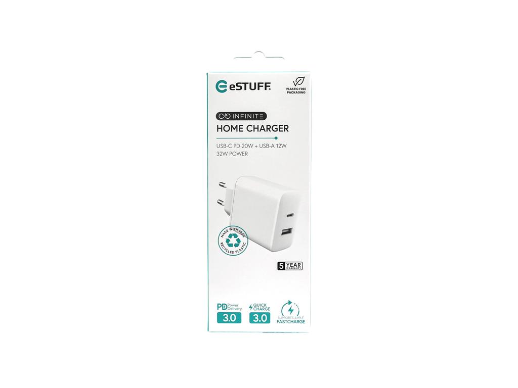 eSTUFF INFINITE polnilnik USB-C 20W, USB-A 12W