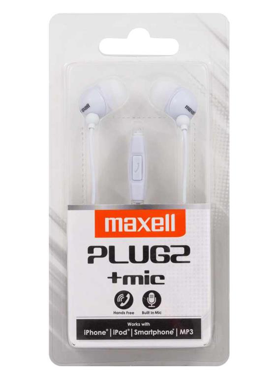 Maxell Slušalke PLUGZ MIC bele